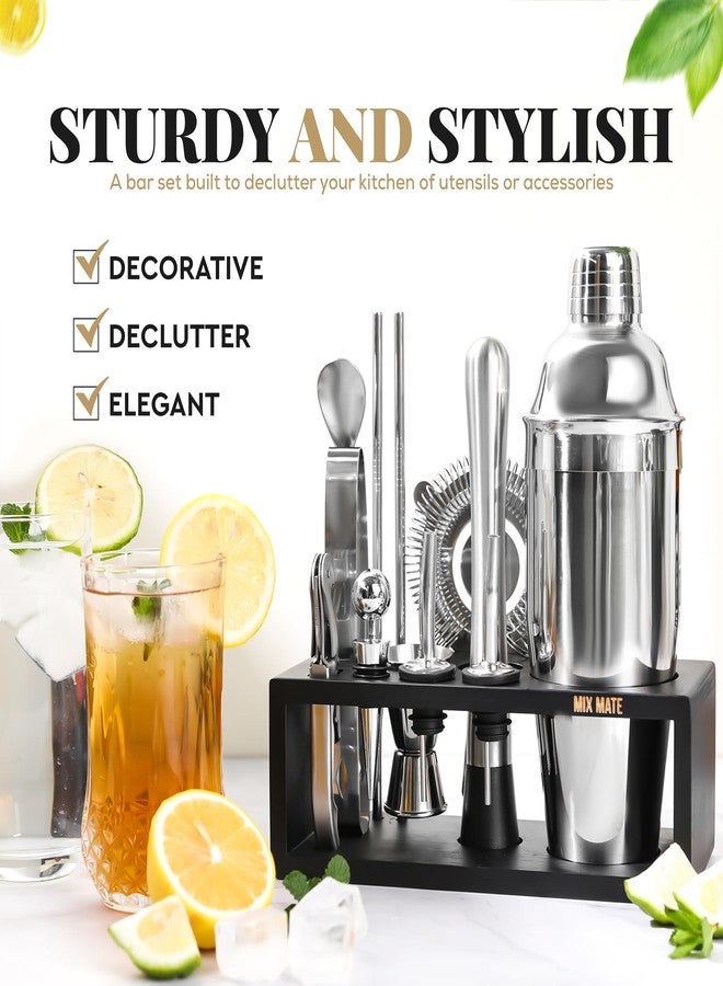 MixMate Mixology Bartender Kit with Stand - 15 Piece Bar Tool Set, Silver Bar Set Cocktail Shaker Set for Drink Mixing - Includes Martini Shaker, Jigger, Strainer, Bar Mixer Spoon, Tongs, Opener | Gift Idea - Image 2